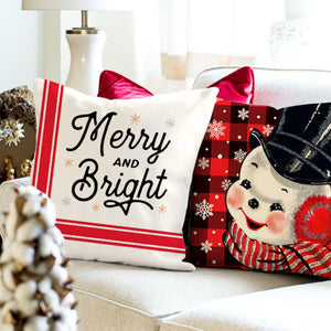 PANDICORN  Vintage Buffalo Plaid Christmas Pillow Covers 18x18 Set of 4, Santa Claus Snowman Christmas Decorations