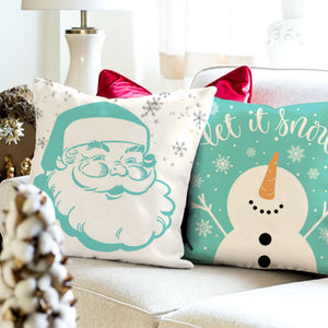 PANDICORN Turquoise Blue Christmas Pillow Covers 18x18 Set of 4 Santa Claus Christmas Tree Snowflake Snowman Decorations
