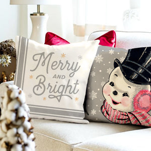 PANDICORN Grey Christmas Pillow Covers 18x18 Set of 4 Pink Vintage Santa Claus Snowman Farmhouse Christmas Decorations