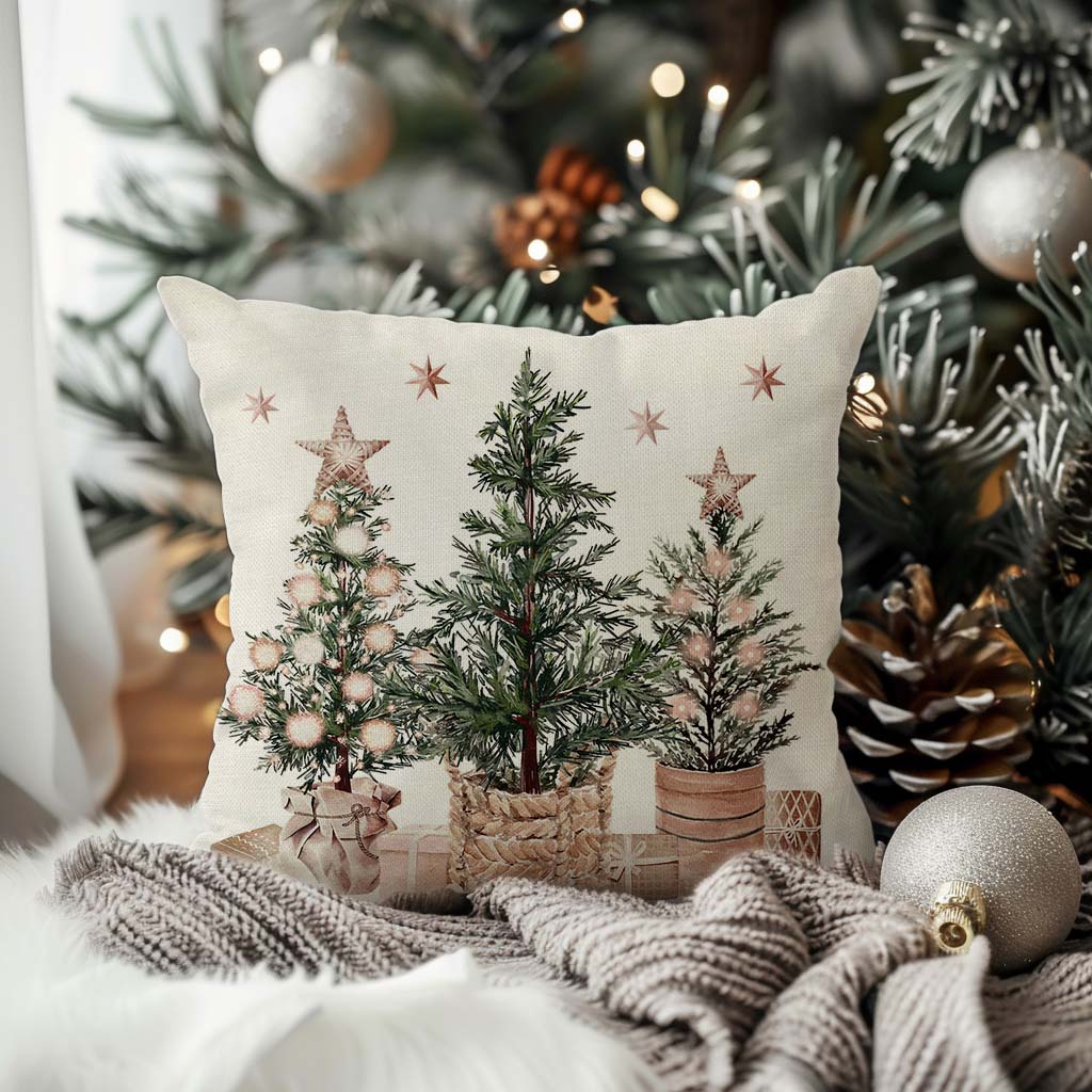 Christmas Pillow Covers 18x18 Set of 4 Gingerbread House Christmas Tree Decorations Neutral Christmas Decor Merry and Bright Winter Holiday Decorative Throw Pillow Cases for Home Room Couch