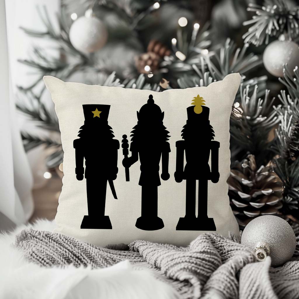 Christmas Pillow Covers 18x18 Set of 4 Nutcracker Snowflake Christmas Tree Black and White Modern Farmhouse Decor Winter Holiday Decorative Throw Pillow Case Decorations for Home Couch