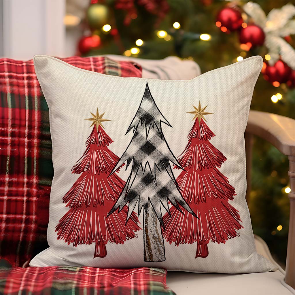 Christmas Pillow Covers 18x18 Inch Set of 2 Black Buffalo Check Red Christmas Tree Decorations Indoor Farmhouse Xmas Winter Holiday Decorative Throw Pillow Cases for Bedroom Couch Home Decor