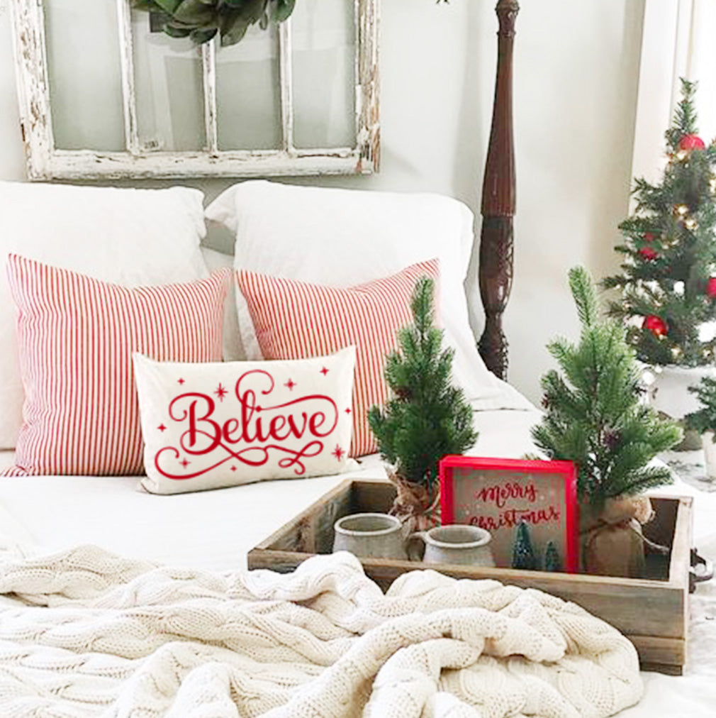 Christmas Pillow Covers 12x20 Inch Believe Farmhouse Christmas Decorations Christmas Lumbar Pillows Decorative Throw Pillows Cases Winter Holiday Decor for Home Couch Living Room