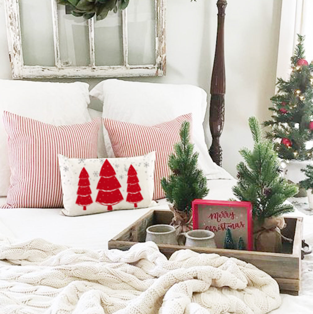 PANDICORN Red Christmas Pillow Covers 12x20 Set of 4 Farmhouse Santa Snowflake Snowman Christmas Tree Decorations