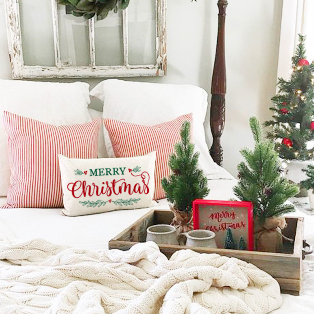 Merry Christmas Pillow Covers 12x20 Inch Farmhouse Christmas Decorations Lumbar Christmas Pillows Christmas Decorative Throw Pillows Cases Winter Holiday Decor for Sofa Couch Living Room