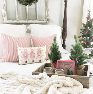 Pink Nutcracker Christmas Pillow Covers 12x20 Modern Farmhouse Christmas Decorations Christmas Lumbar Pillows Decorative Throw Pillows Cases Winter Holiday Decor for Couch Living Room