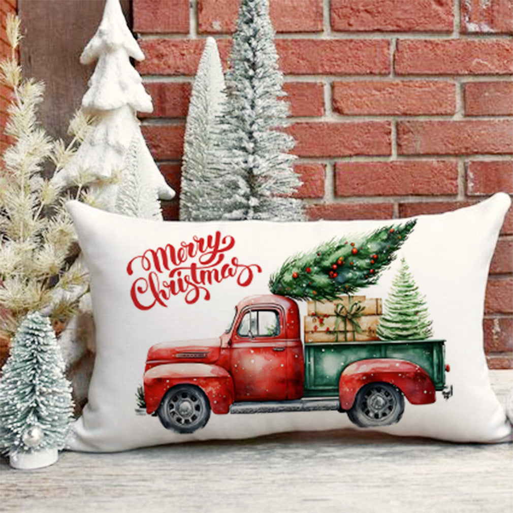 Farmhouse Christmas Pillow Covers 12x20 Red Truck Green Christmas Tree Decorations Lumbar Christmas Pillows Winter Decorative Throw Pillows Cases Holiday Decor for Home Sofa Living Room