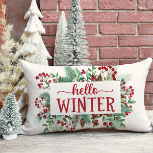 Christmas Pillow Covers 12x20 Hello Winter Eucalyptus Greenery Red Mistletoe Berry Christmas Decorations Rustic Holiday Winter Lumbar Decorative Throw Pillow Cases for Sofa Couch Home Decor