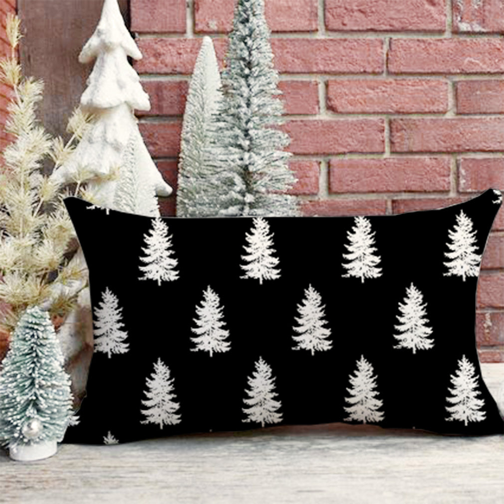 Black Christmas Pillow Cover 12x20 Modern Farmhouse Christmas Tree Decorations Lumbar Christmas Pillows Christmas Throw Pillows Cases Cushion Covers Winter Holiday Decor for Home Couch