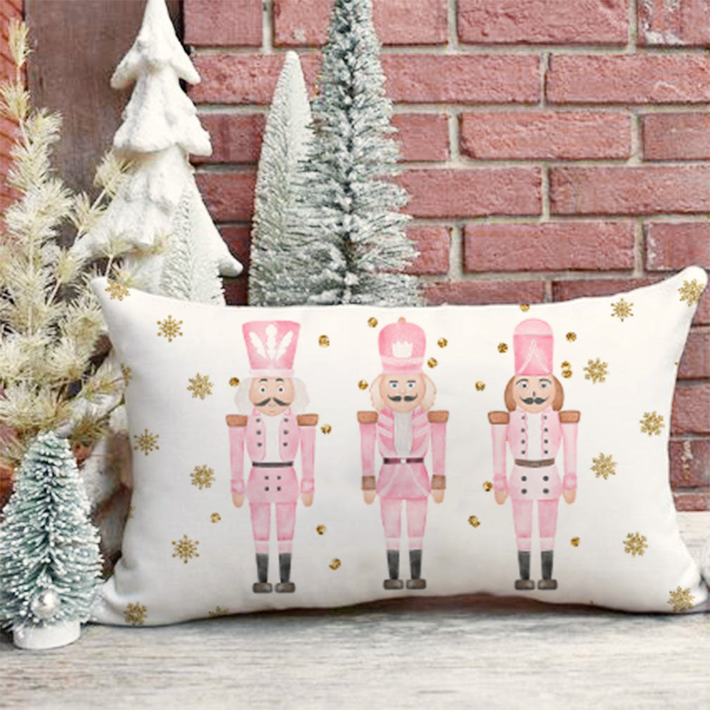 Pink Nutcracker Christmas Pillow Covers 12x20 Modern Farmhouse Christmas Decorations Christmas Lumbar Pillows Decorative Throw Pillows Cases Winter Holiday Decor for Couch Living Room