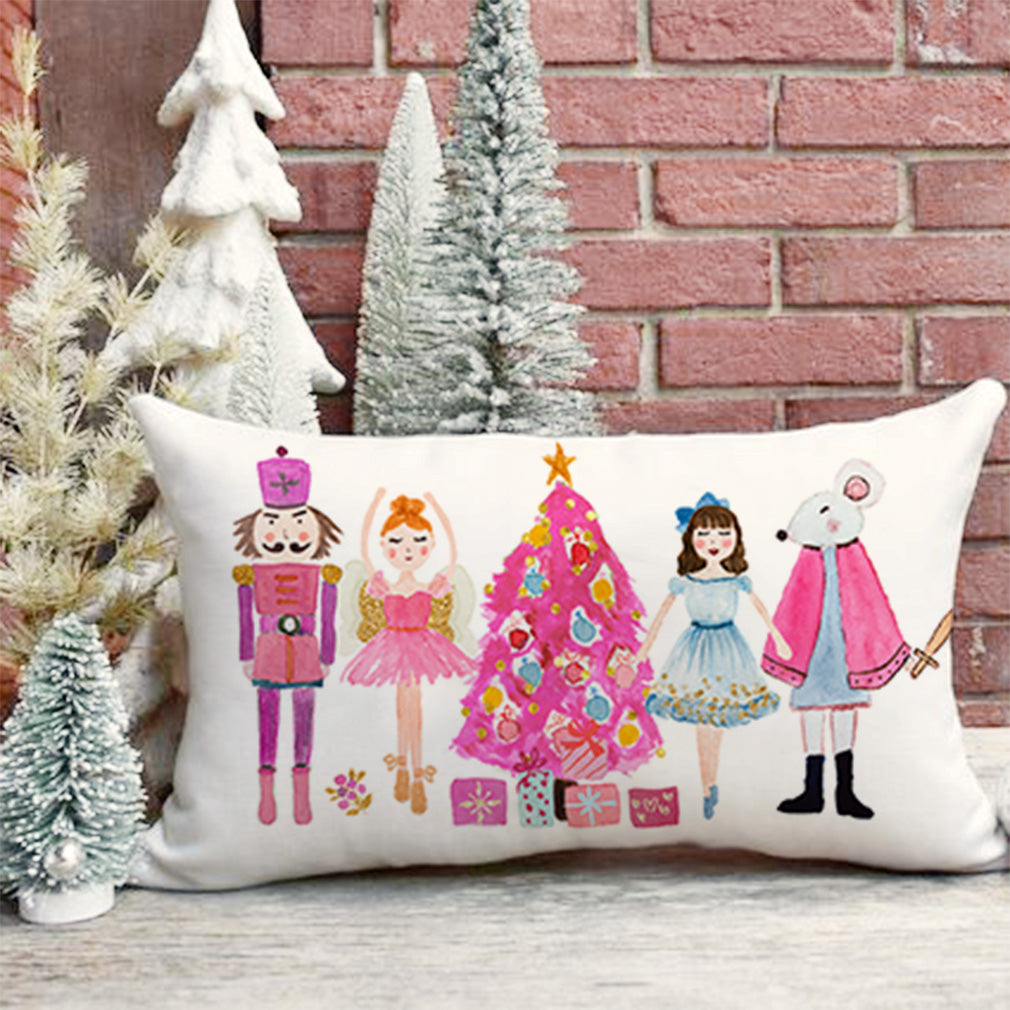 Christmas Throw Pillow Cover 12x20 Inch Pink Nutcracker Christmas Decor Christmas Tree Party Decorations Indoor Winter Holiday Lumbar Decorative Cushion Case for Home Living Room Sofa Couch