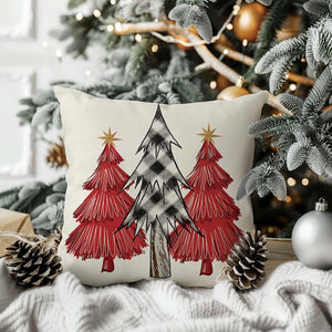 Christmas Pillow Covers 18x18 Inch Set of 2 Black Buffalo Check Red Christmas Tree Decorations Indoor Farmhouse Xmas Winter Holiday Decorative Throw Pillow Cases for Bedroom Couch Home Decor