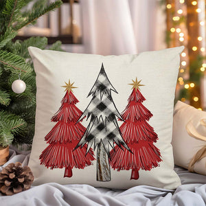 Christmas Pillow Covers 18x18 Inch Set of 2 Black Buffalo Check Red Christmas Tree Decorations Indoor Farmhouse Xmas Winter Holiday Decorative Throw Pillow Cases for Bedroom Couch Home Decor