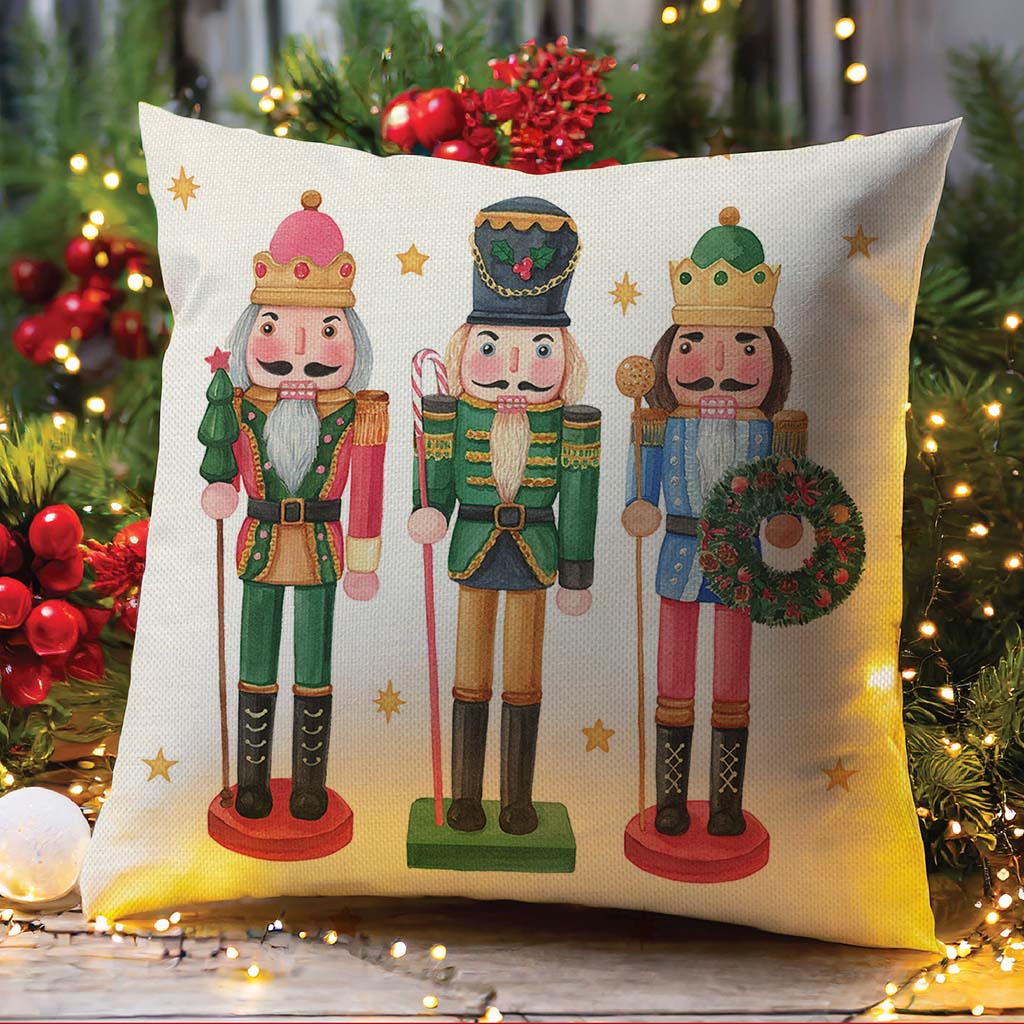 Christmas Pillow Covers 18x18 Set of 4 Nutcracker Christmas Decor Red and Green Xmas Party Decorations Outdoor Winter Holiday Throw Pillows Cases for Home Bedroom Sofa Couch Porch