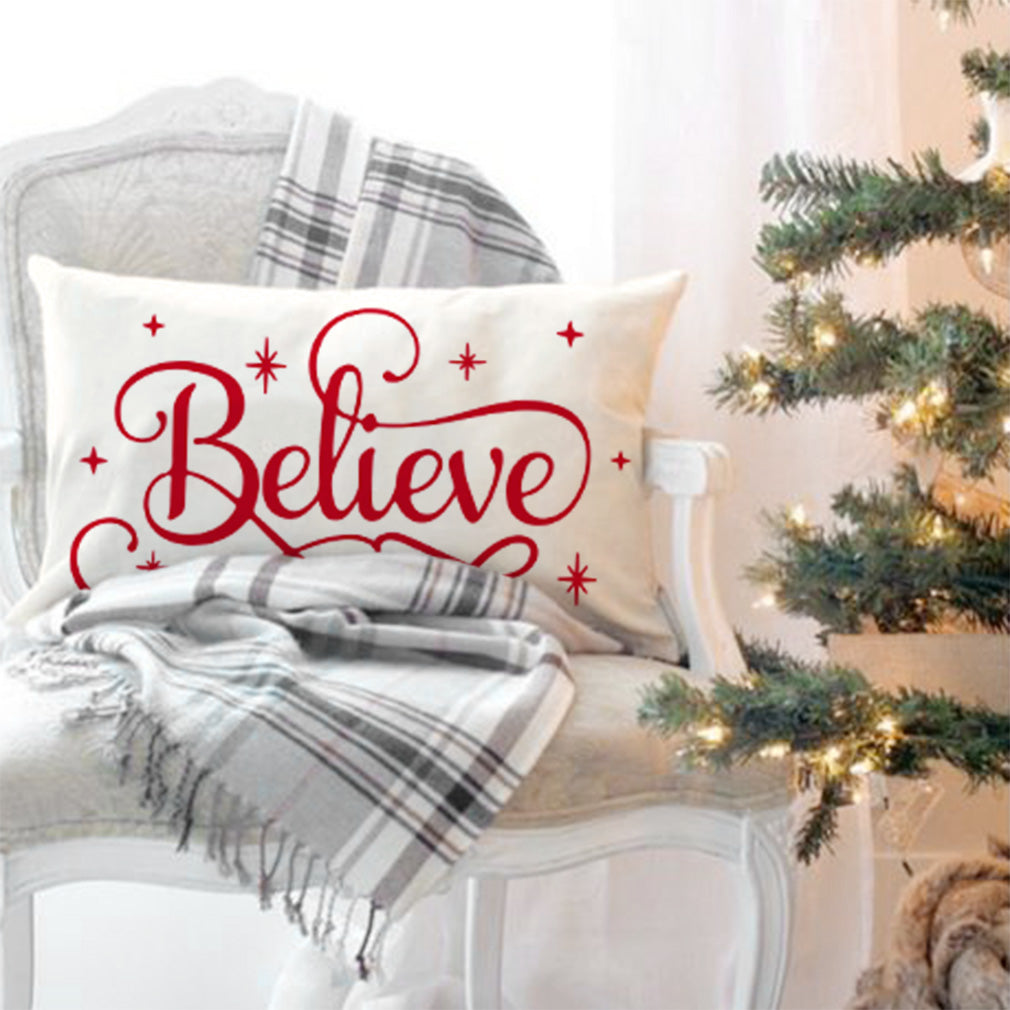 Christmas Pillow Covers 12x20 Inch Believe Farmhouse Christmas Decorations Christmas Lumbar Pillows Decorative Throw Pillows Cases Winter Holiday Decor for Home Couch Living Room