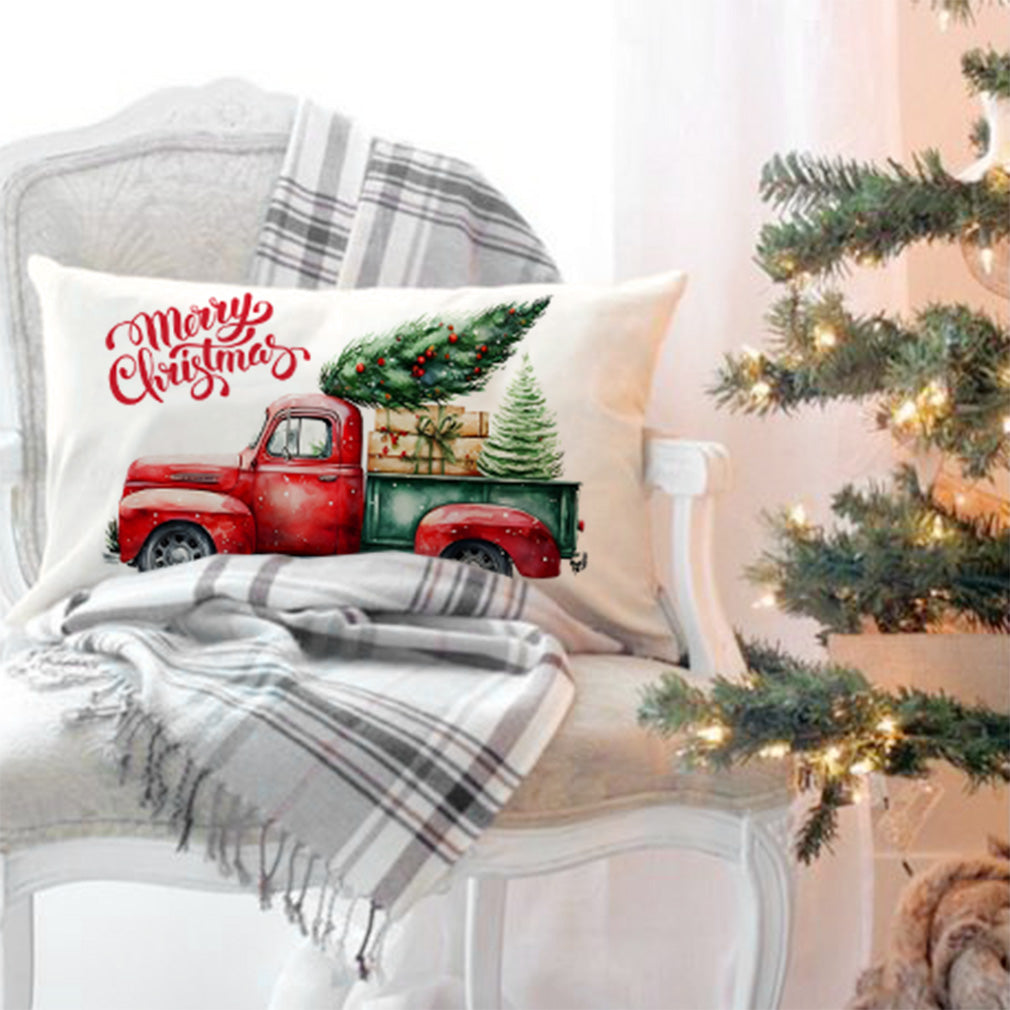 Farmhouse Christmas Pillow Covers 12x20 Red Truck Green Christmas Tree Decorations Lumbar Christmas Pillows Winter Decorative Throw Pillows Cases Holiday Decor for Home Sofa Living Room