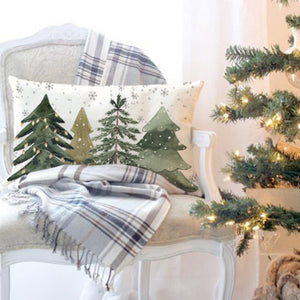 Hello Winter Christmas Pillow Cover - 12x20 Inches, Farmhouse Style, Light Green, Linen Look Polyester, Zipper Closure