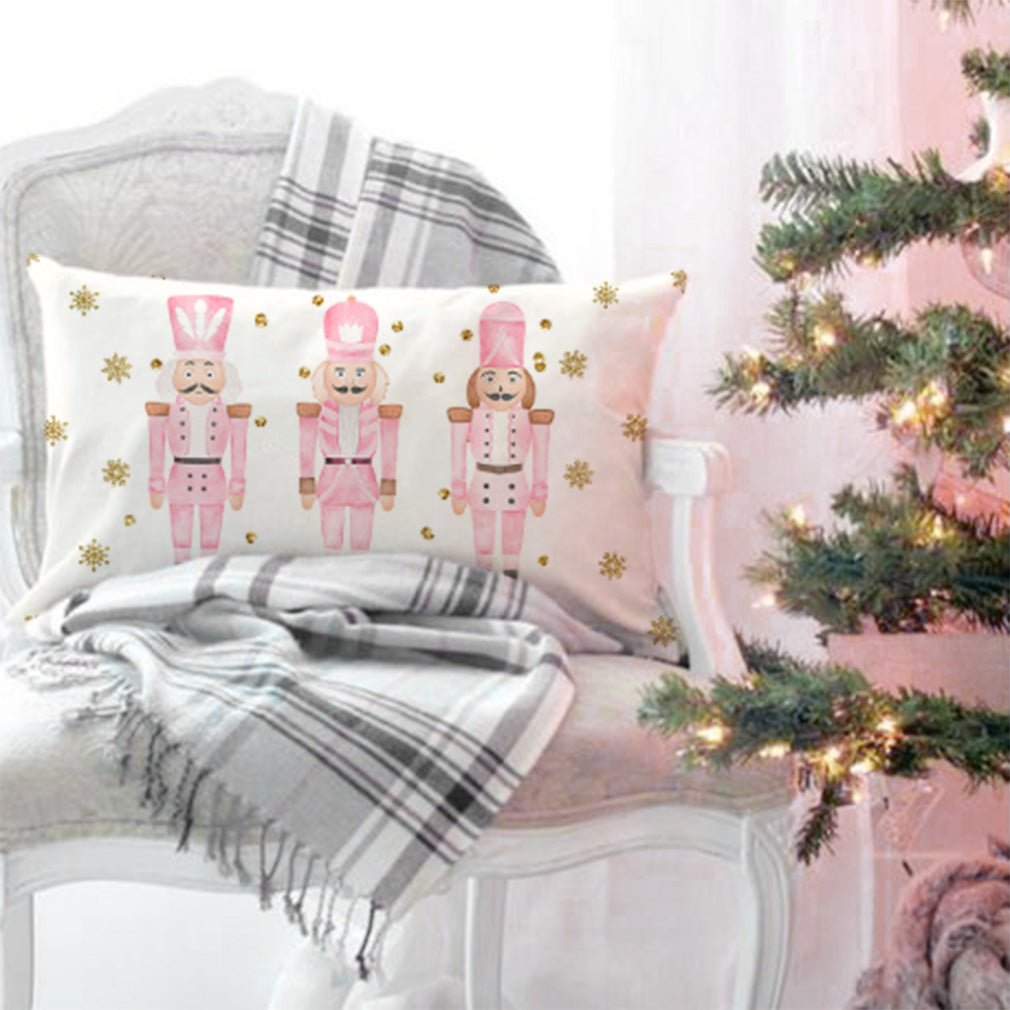 Pink Nutcracker Christmas Pillow Covers 12x20 Modern Farmhouse Christmas Decorations Christmas Lumbar Pillows Decorative Throw Pillows Cases Winter Holiday Decor for Couch Living Room