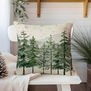 Christmas Pillow Covers 18x18 Inch Set of 2 Christmas Tree Decorative Throw Pillow Cases Natural Forest Green Winter Holiday Xmas Decorations Indoor for Home Bedroom Living Room Couch Decor