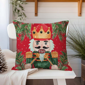 Christmas Pillow Covers 18x18 Set of 4 Nutcracker Christmas Decor Red and Green Xmas Party Decorations Outdoor Winter Holiday Throw Pillows Cases for Home Bedroom Sofa Couch Porch