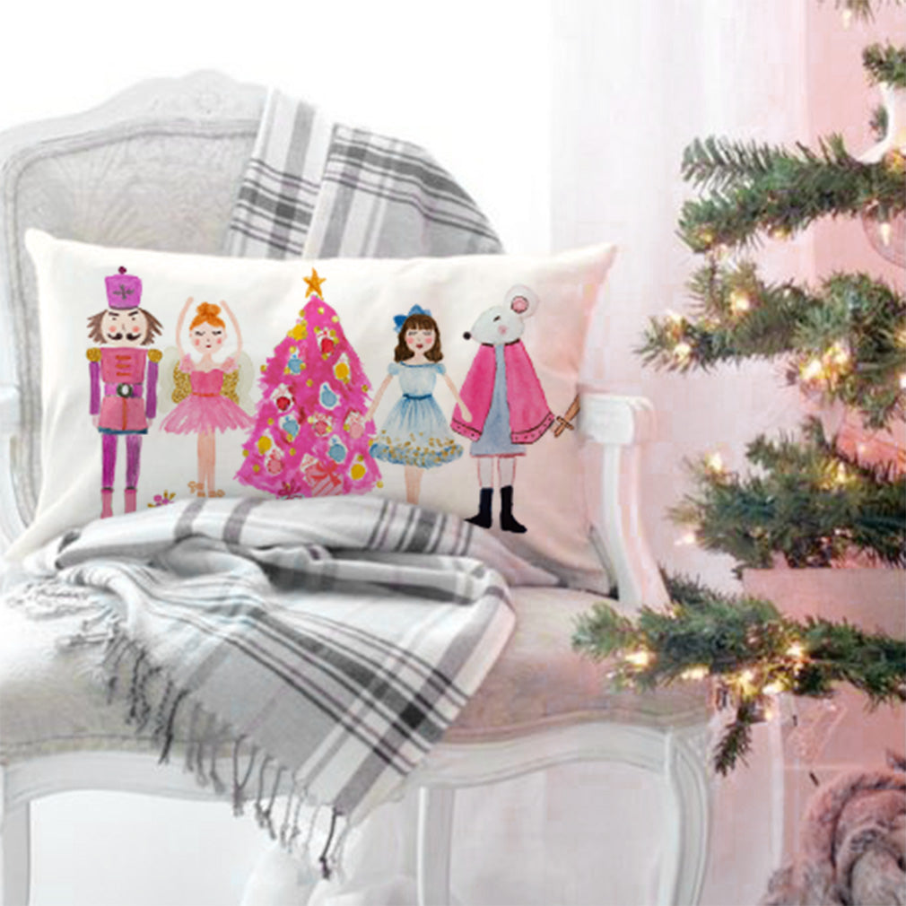 Christmas Throw Pillow Cover 12x20 Inch Pink Nutcracker Christmas Decor Christmas Tree Party Decorations Indoor Winter Holiday Lumbar Decorative Cushion Case for Home Living Room Sofa Couch