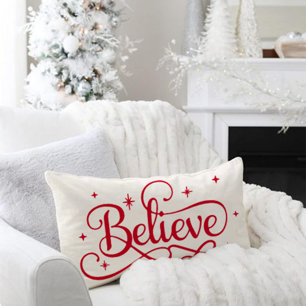 Christmas Pillow Covers 12x20 Inch Believe Farmhouse Christmas Decorations Christmas Lumbar Pillows Decorative Throw Pillows Cases Winter Holiday Decor for Home Couch Living Room