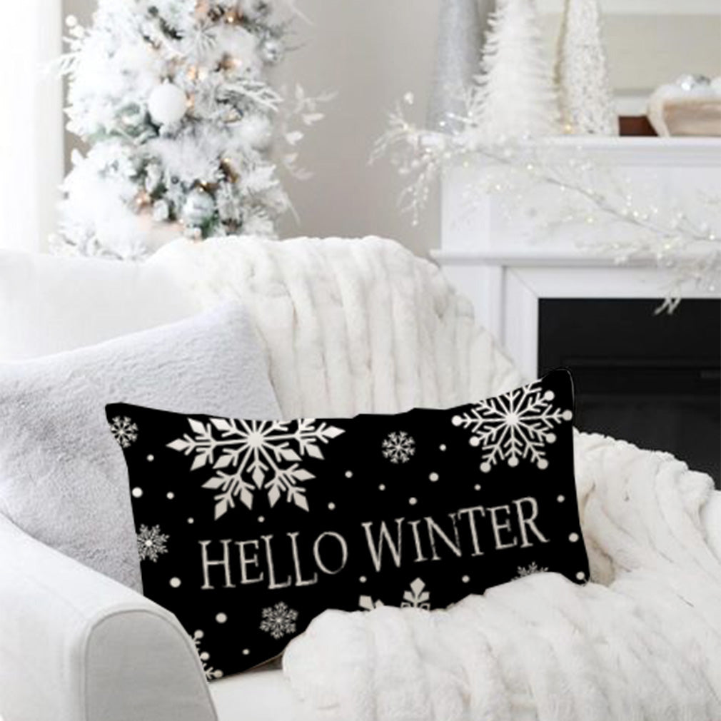 PANDICORN Black Christmas Pillow Covers 12x20 Set of 4 Farmhouse Santa Snowflake Snowman Christmas Tree Decorations Christmas Lumbar Pillow
