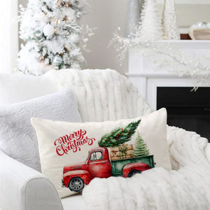 Farmhouse Christmas Pillow Covers 12x20 Red Truck Green Christmas Tree Decorations Lumbar Christmas Pillows Winter Decorative Throw Pillows Cases Holiday Decor for Home Sofa Living Room