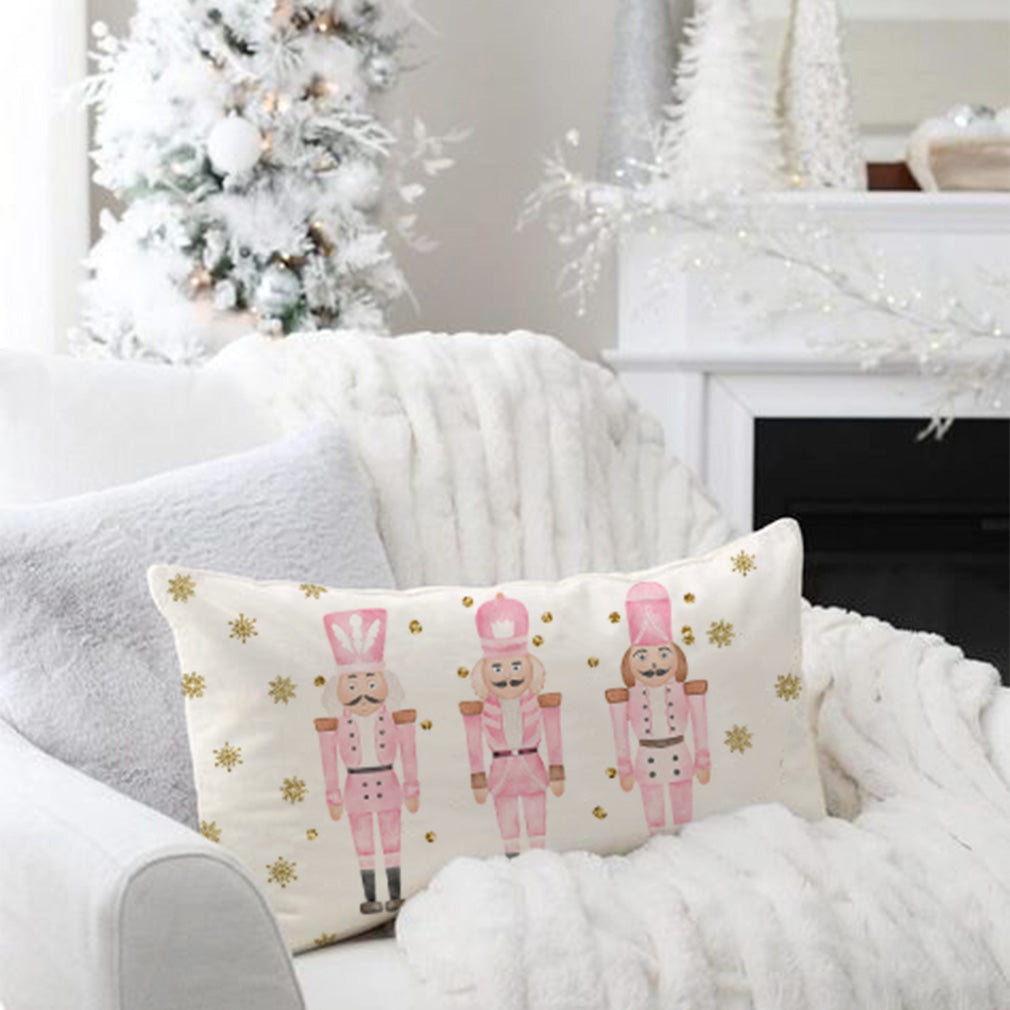 Pink Nutcracker Christmas Pillow Covers 12x20 Modern Farmhouse Christmas Decorations Christmas Lumbar Pillows Decorative Throw Pillows Cases Winter Holiday Decor for Couch Living Room