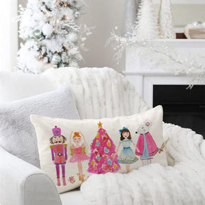 Christmas Throw Pillow Cover 12x20 Inch Pink Nutcracker Christmas Decor Christmas Tree Party Decorations Indoor Winter Holiday Lumbar Decorative Cushion Case for Home Living Room Sofa Couch