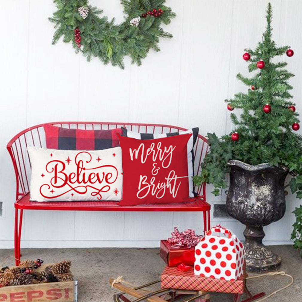 Christmas Pillow Covers 12x20 Inch Believe Farmhouse Christmas Decorations Christmas Lumbar Pillows Decorative Throw Pillows Cases Winter Holiday Decor for Home Couch Living Room