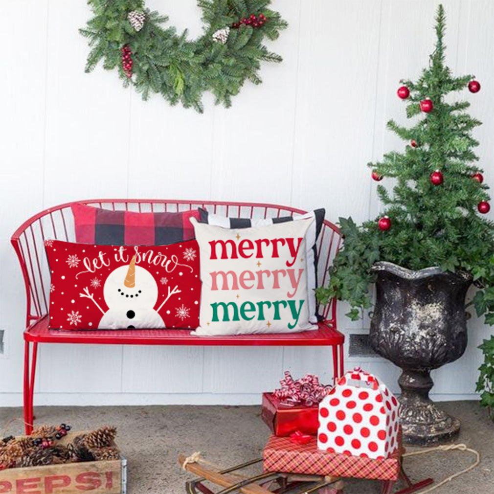 PANDICORN Red Christmas Pillow Covers 12x20 Set of 4 Farmhouse Santa Snowflake Snowman Christmas Tree Decorations