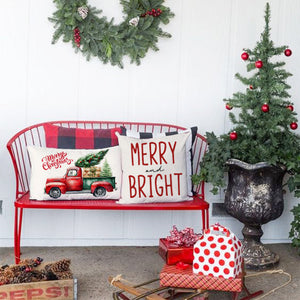 Farmhouse Christmas Pillow Covers 12x20 Red Truck Green Christmas Tree Decorations Lumbar Christmas Pillows Winter Decorative Throw Pillows Cases Holiday Decor for Home Sofa Living Room