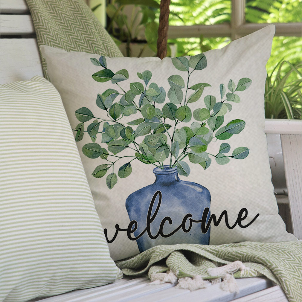 Spring Pillow Covers 18x18 Inch Eucalyptus Leaves Greenery Blue Vase Truck Bless This Home Set of 4 Outdoor Farmhouse Summer Welcome Decorative Throw Pillows Cases for Couch Room Decor