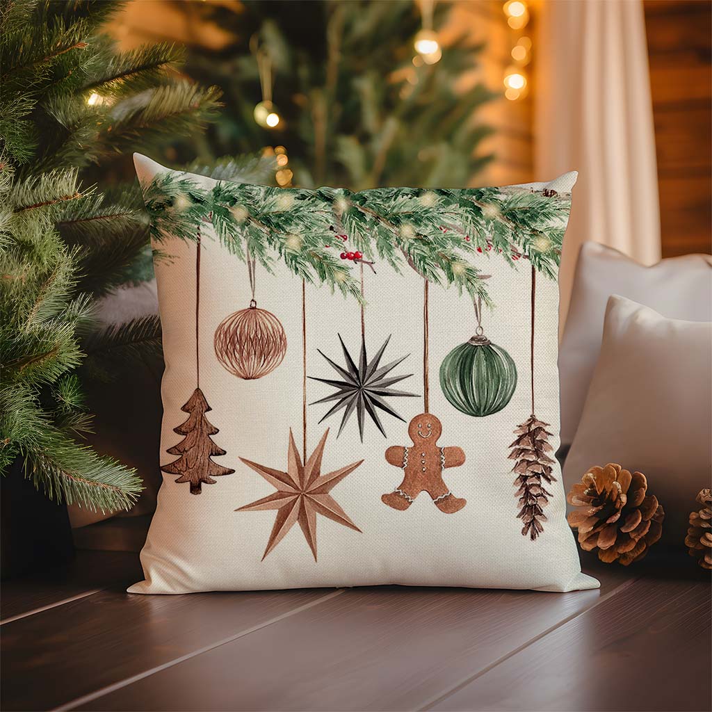 Christmas Pillow Covers 18x18 Inch Wooden Christmas Tree Sleigh Neutral Christmas Decor Rustic Farmhouse Decorations Xmas Winter Holiday Decorative Throw Pillow Cases Set of 4 for Home Couch