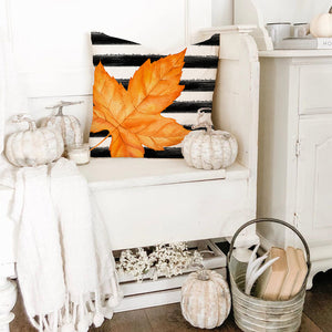 PANDICORN Fall Pillow Covers 18x18 Set of 4 Hello Pumpkin Leaf Outdoor Orange Black Stripe