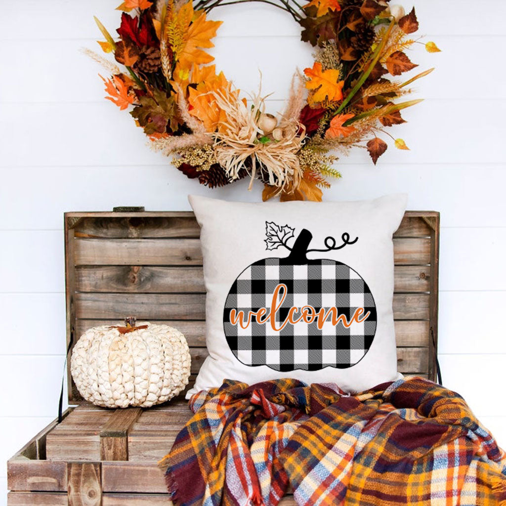 PANDICORN Black Buffalo Plaid Check Fall Pillow Covers 18x18 Set of 4 Hello Pumpkin Leaf Welcome Outdoor