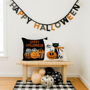 PANDICORN Halloween Pillow Covers 18x18 Set of 4 Witch’s Leg Black Cat Pumpkin Happy