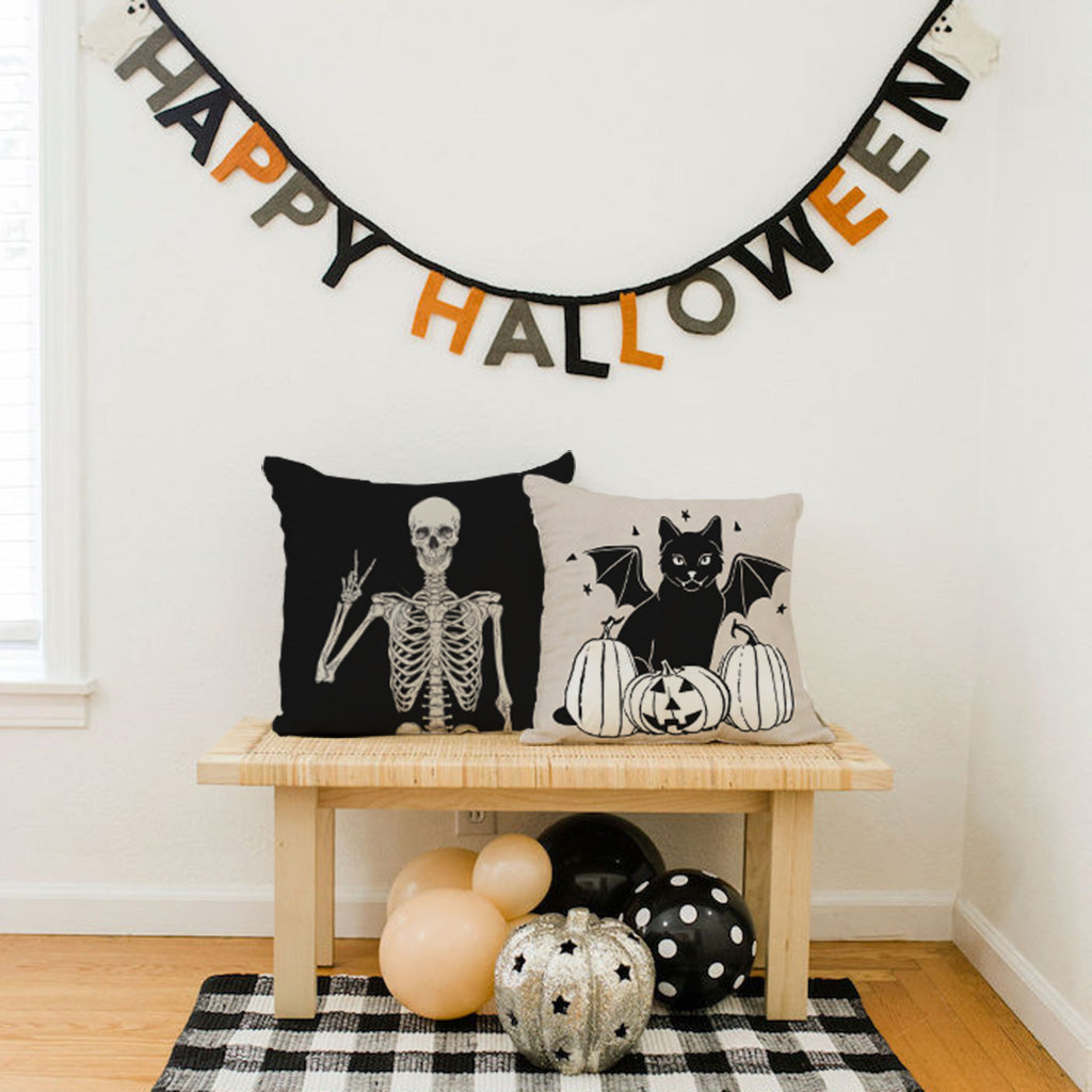 PANDICORN Halloween Pillow Covers 18x18 Set of 4 Skeleton Dog Black Cat Pumpkin Ghost
