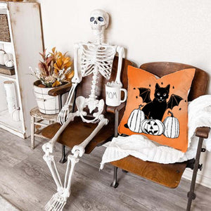 PANDICORN Halloween Pillow Covers 18x18 Set of 4 Black Cat Skeleton Dog Ghost