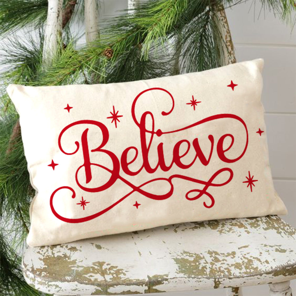 Christmas Pillow Covers 12x20 Inch Believe Farmhouse Christmas Decorations Christmas Lumbar Pillows Decorative Throw Pillows Cases Winter Holiday Decor for Home Couch Living Room