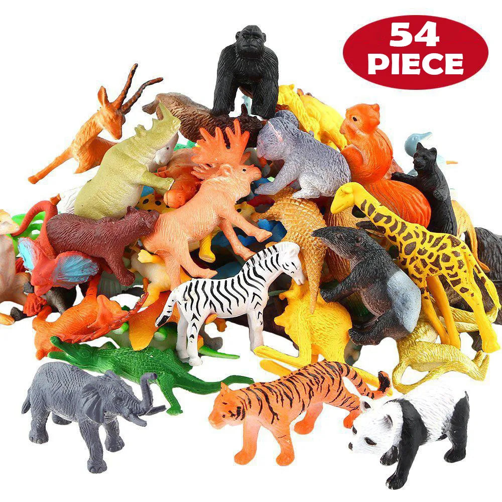 PANDALA 54 Pcs Mini Animal Toys Set Realistic Wild Plastic Animals Learning Toys