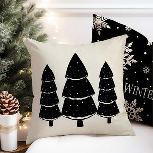 Christmas Pillow Covers 18x18 Set of 4 Nutcracker Snowflake Christmas Tree Black and White Modern Farmhouse Decor Winter Holiday Decorative Throw Pillow Case Decorations for Home Couch