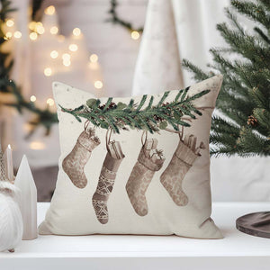 Christmas Pillow Covers 18x18 Set of 4 Christmas Tree Gloves Neutral Christmas Decor Outdoor Xmas Winter Holiday Beige Decorative Throw Pillow Case Home Decorations for Living Room Couch