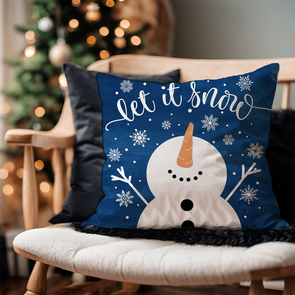 PANDICORN Blue Christmas Pillow Covers 18x18 Set of 4 Santa Claus Christmas Tree Snowflake Snowman Christmas Decorations