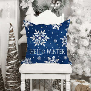 PANDICORN Blue Christmas Pillow Covers 18x18 Set of 4 Santa Claus Christmas Tree Snowflake Snowman Christmas Decorations