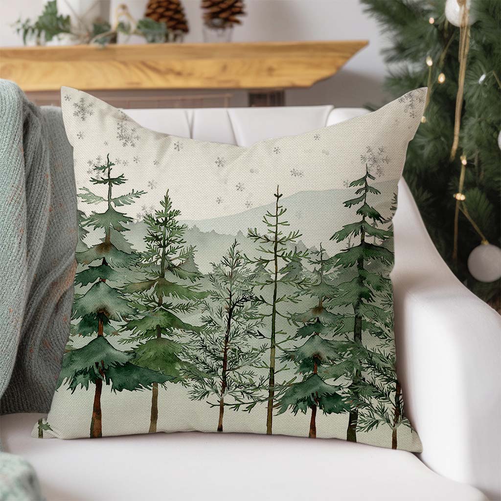 Christmas Pillow Covers 18x18 Inch Set of 2 Christmas Tree Decorative Throw Pillow Cases Natural Forest Green Winter Holiday Xmas Decorations Indoor for Home Bedroom Living Room Couch Decor