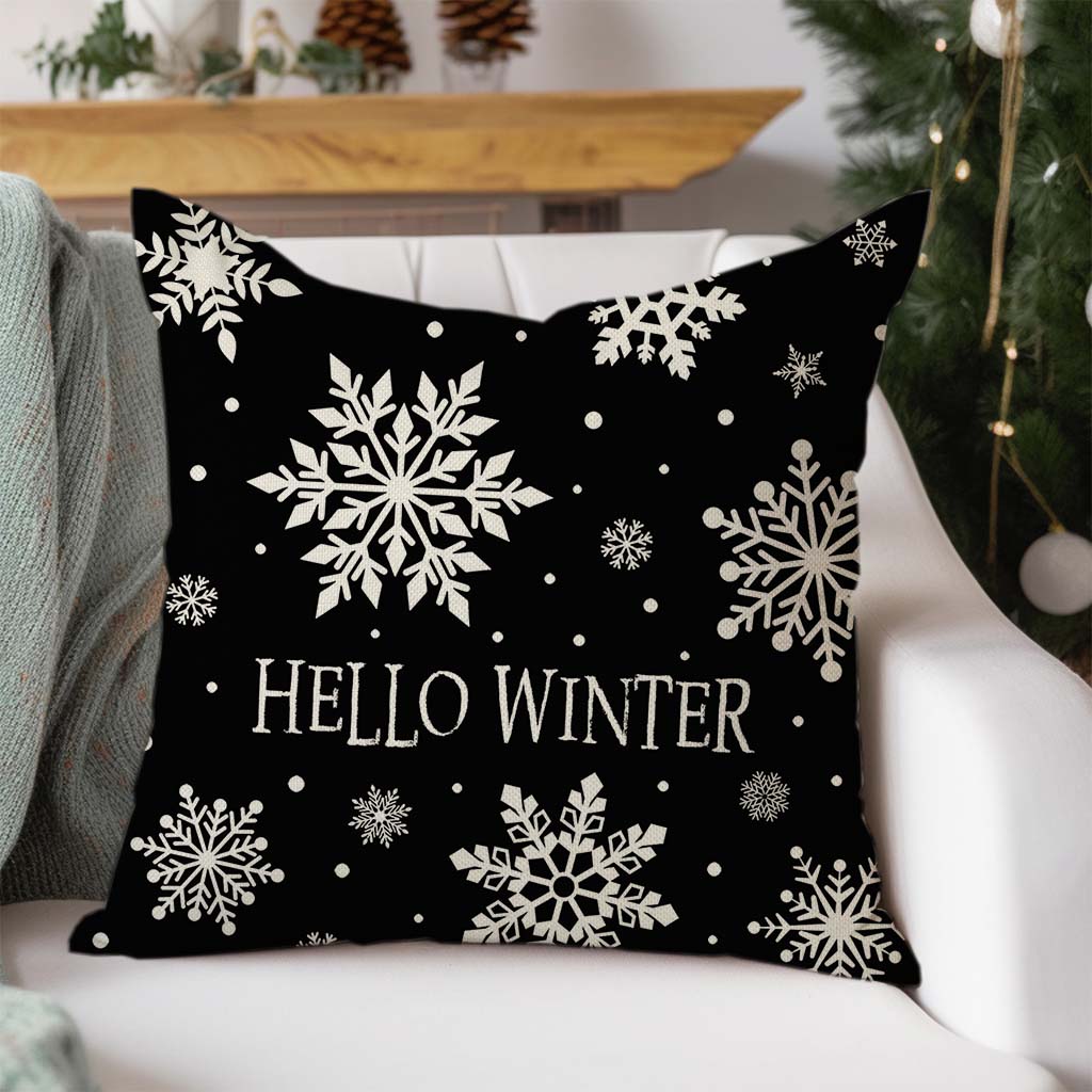 Hello Winter Snowflake Christmas Pillow Cover 18x18 Inch Black and White Outdoor Modern Farmhouse Christmas Decorations Holiday Decorative Throw Pillow Case for Home Couch Living Room Decor