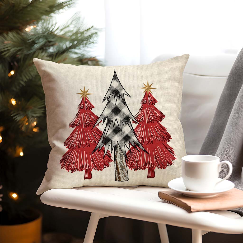 Christmas Pillow Covers 18x18 Inch Set of 2 Black Buffalo Check Red Christmas Tree Decorations Indoor Farmhouse Xmas Winter Holiday Decorative Throw Pillow Cases for Bedroom Couch Home Decor