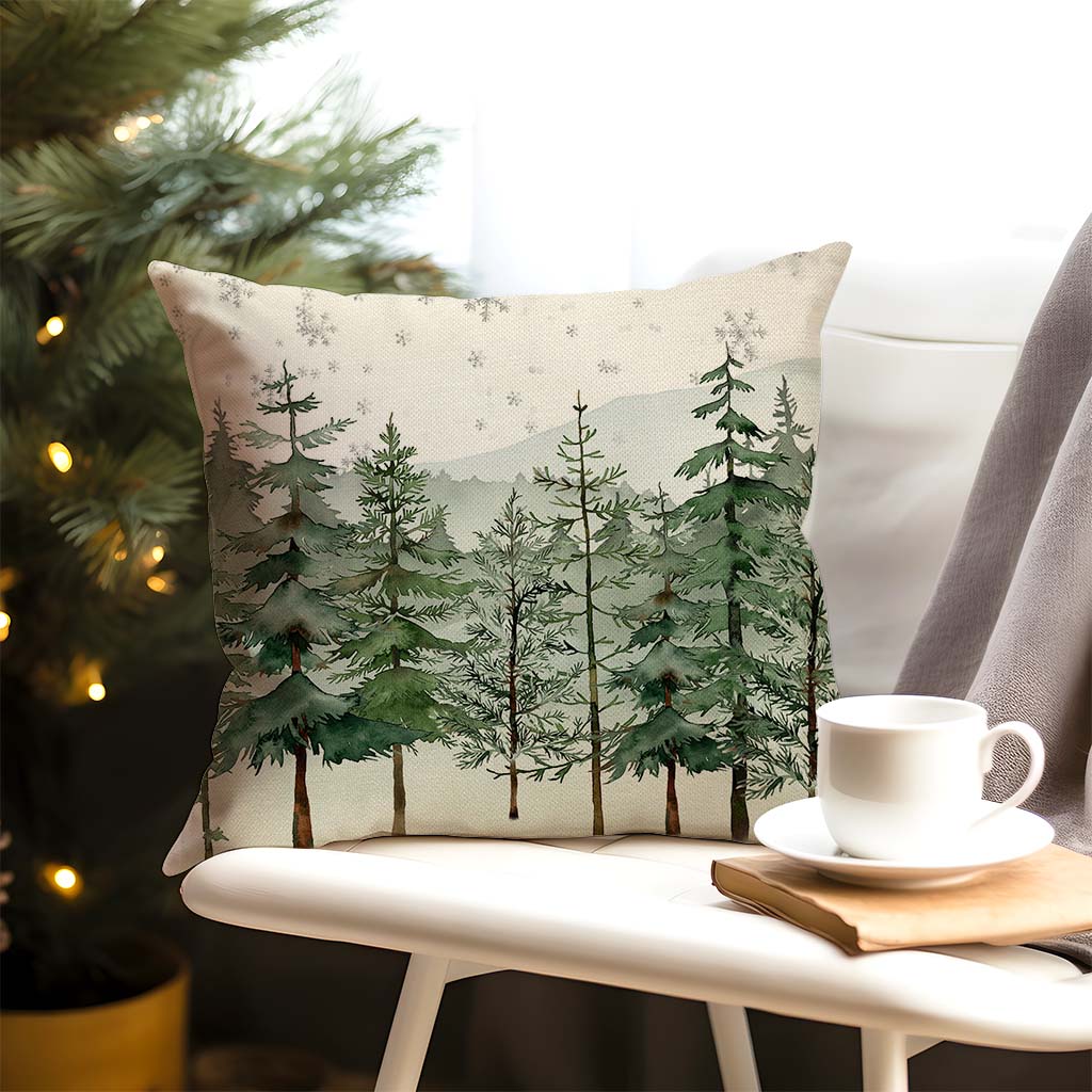 Christmas Pillow Covers 18x18 Inch Set of 2 Christmas Tree Decorative Throw Pillow Cases Natural Forest Green Winter Holiday Xmas Decorations Indoor for Home Bedroom Living Room Couch Decor